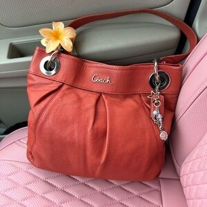 Coach coral Red Leather Shoulder Bag pebble leather